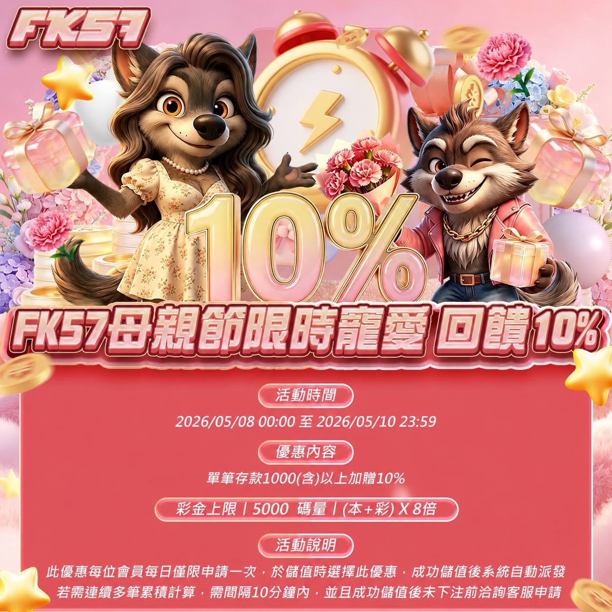 FK57母親節限時寵愛，回饋10%